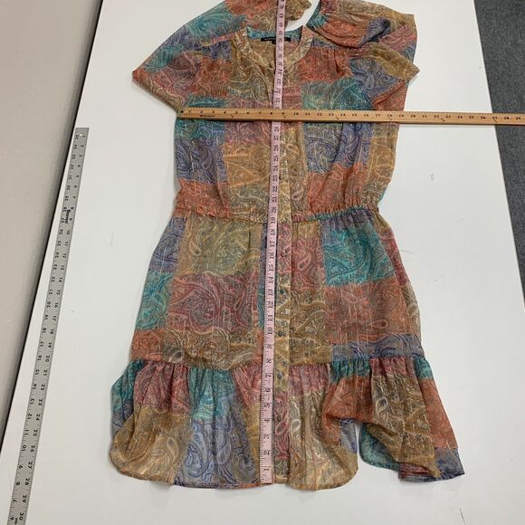 Boston Proper Balloon Sleeve Shirt Dress Women L Button Up Patchwork Flounce - Picture 8 of 12